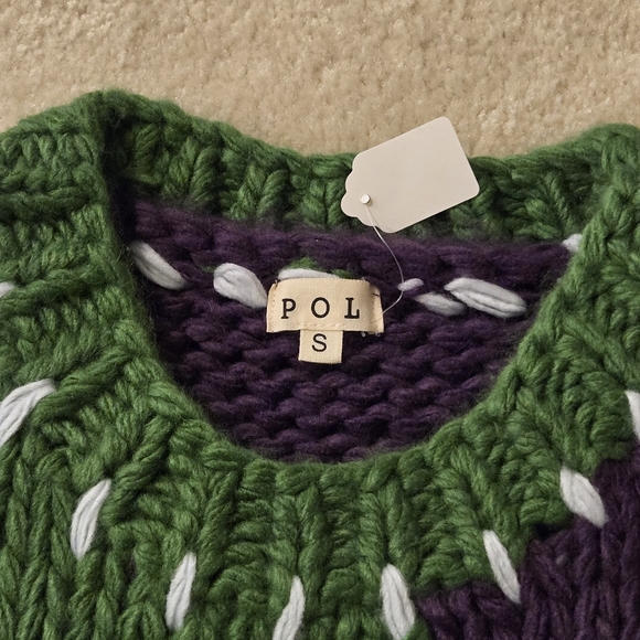 POL Clothing | Purple & Green Mardi Gras Oversized Patchwork Sweater | Small - Picture 8 of 10